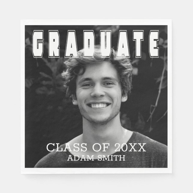 Elegant Bold Typography Photo Graduation Party Napkin (Front)