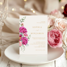 Elegant Bold Vibrant Pink Floral Wedding Gold