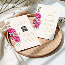 Elegant Bold Vibrant Pink Floral Wedding QR Code