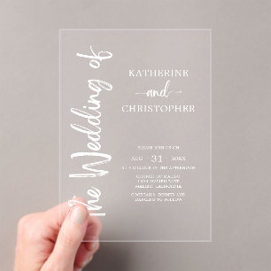 Elegant Bold White Script Wedding Clear Acrylic Invitations