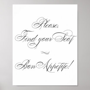 Elegant Bon Appetite Black Calligraphy   Find Seat Poster