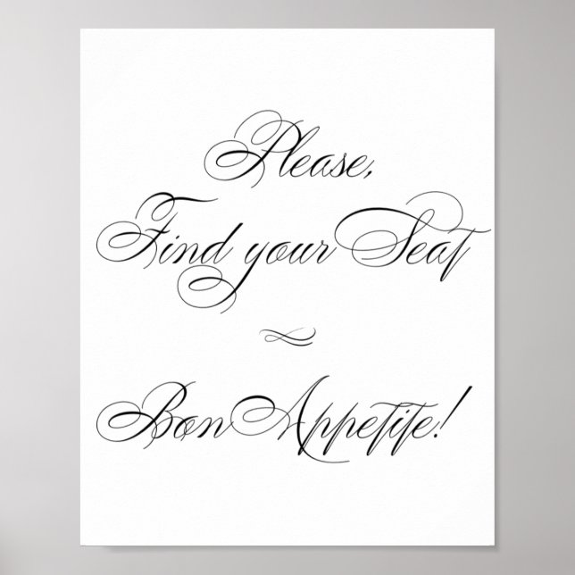 Elegant Bon Appetite Black Calligraphy | Find Seat Poster (Front)