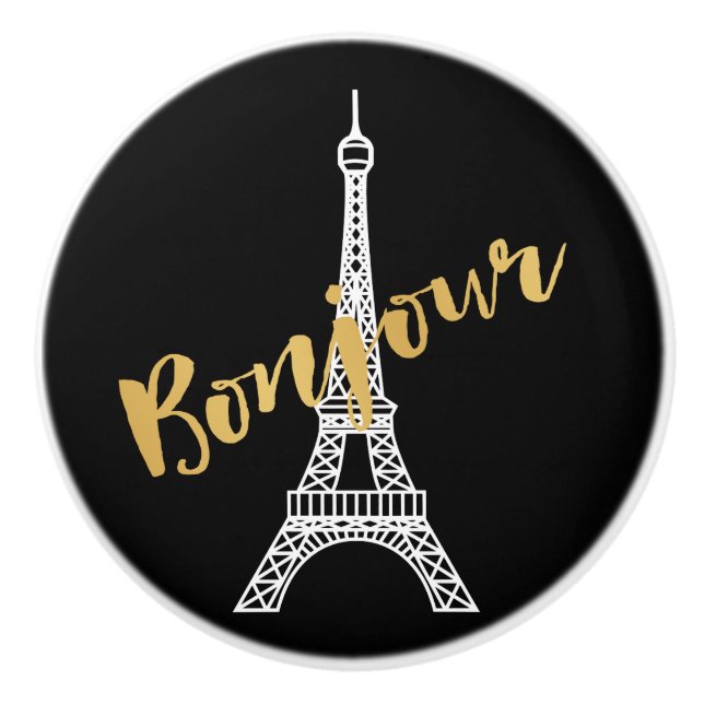 Elegant Bonjour Eiffel Tower Ceramic Knob (Front)