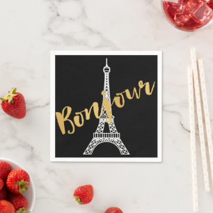Elegant Bonjour Eiffel Tower Paper   Napkin