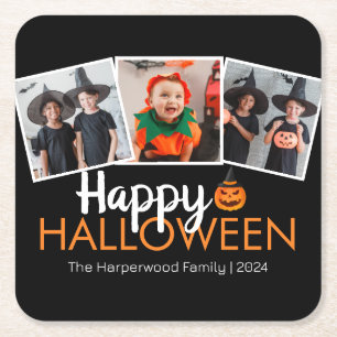 Elegant Boo pumpkin jack-o-lantern Halloween Square Paper Coaster