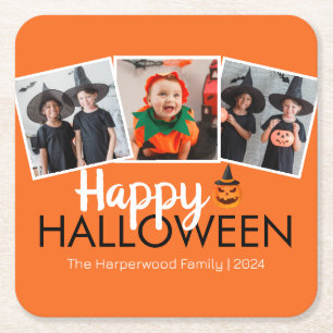 Elegant Boo pumpkin jack-o-lantern Halloween Square Paper Coaster