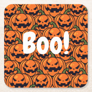 Elegant Boo pumpkin jack-o-lantern Halloween Square Paper Coaster