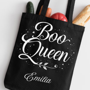 Elegant Boo Queen Name Halloween Black and White Tote Bag