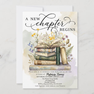Elegant Book & Floral Baby Shower A New Chapter Invitation