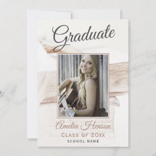 Elegant Book Stack Graduate Photo Graduation Invitation