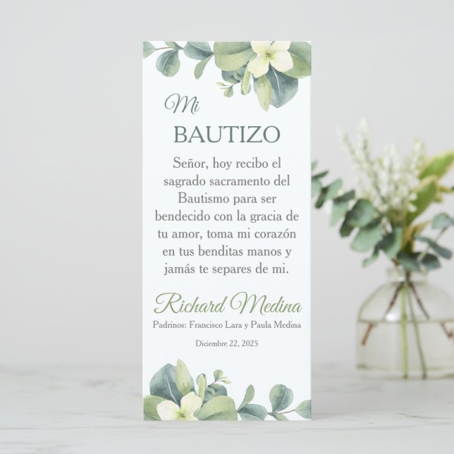 Elegant Bookmark in Spanish with Cute Green Leaves (Standing Front)