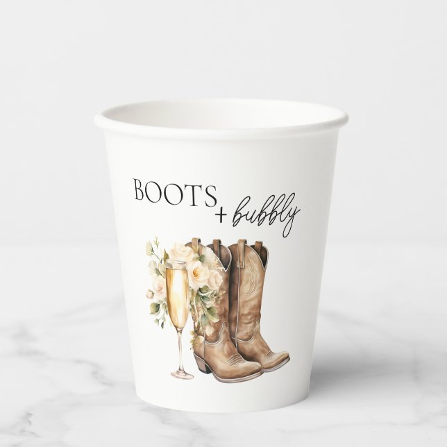 Elegant Boots and Bubbly Bridal Shower Paper Cups (Front)