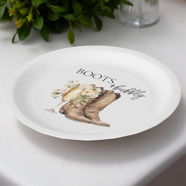 Elegant Boots and Bubbly Bridal Shower Paper Plate (Creator Uploaded)