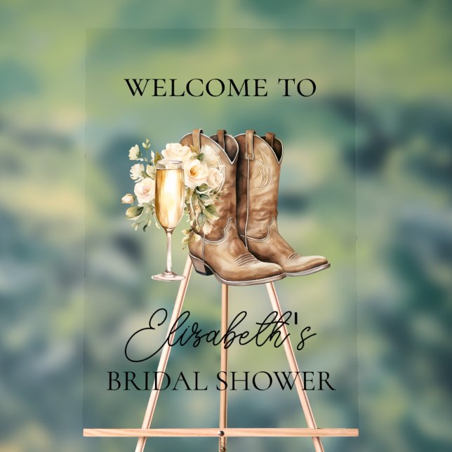 Elegant Boots & Bubbly Bridal Shower Welcome Sign (Neutral)