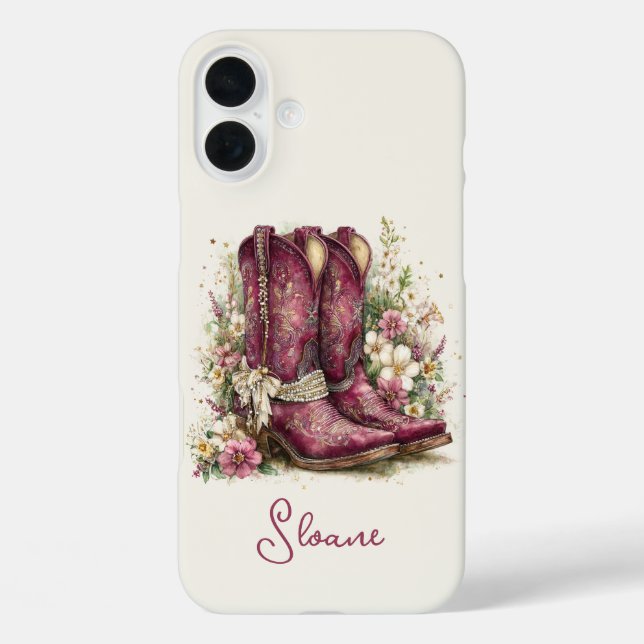 Elegant Boots with Flowers Monogrammed Case-Mate iPhone Case (Back)