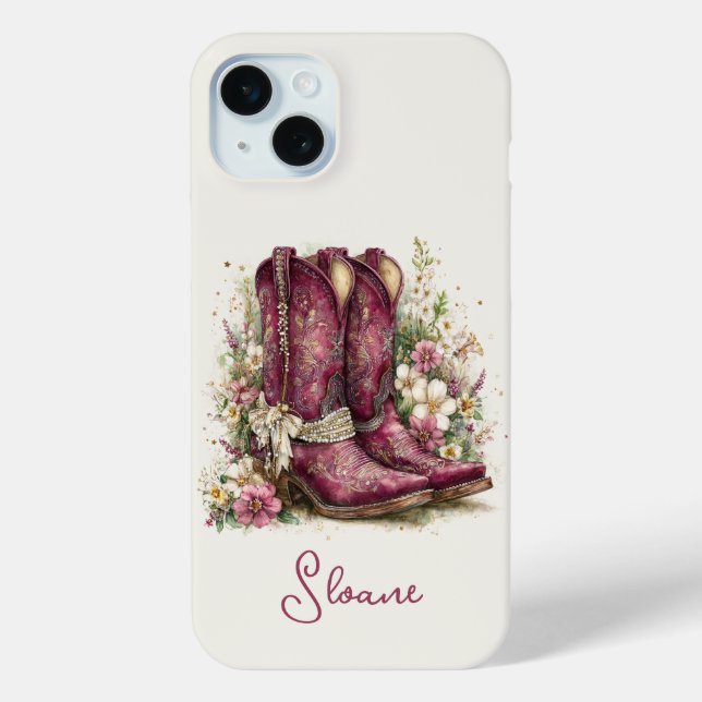 Elegant Boots with Flowers Monogrammed Case-Mate iPhone Case (Back)
