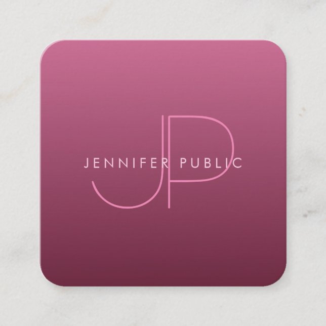 Elegant Bordeaux Colour Modern Monogram Template Square Business Card (Front)