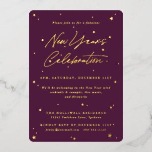 Elegant Bordeaux Scattered Stars New Year Party