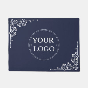 Elegant Border Business Logo Modern Blue Promo Doormat