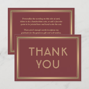 Elegant Border & Classic Typography Burgundy Gold Thank You Card
