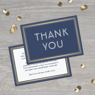 Elegant Border & Classic Typography Navy & Gold Thank You Card