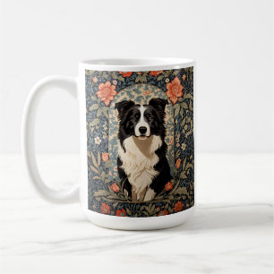 Elegant Border Collie William Morris Inspired Coffee Mug