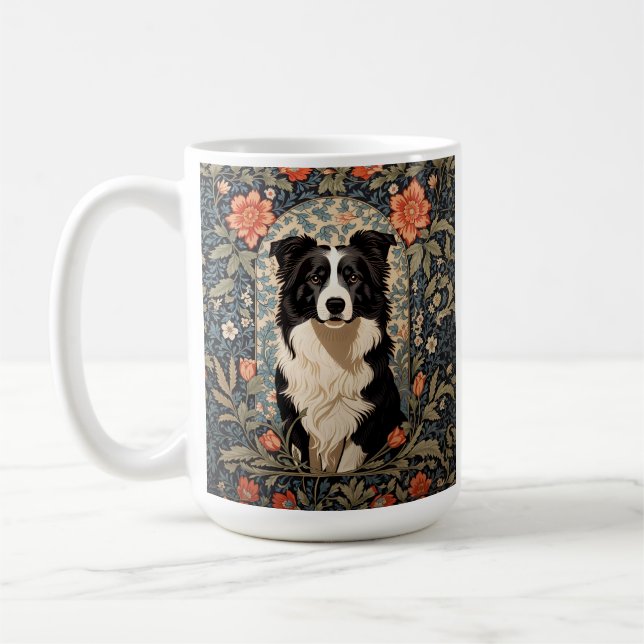 Elegant Border Collie William Morris Inspired Coffee Mug (Left)