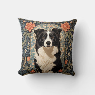 Elegant Border Collie William Morris Inspired Cushion