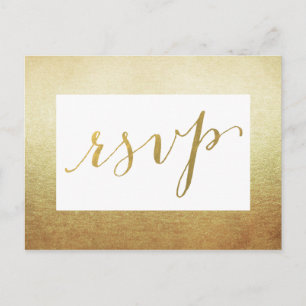 Elegant Border Faux Gold Foil Wedding RSVP Invitation Postcard