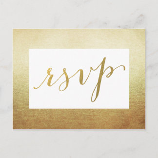 Elegant Border Faux Gold Foil Wedding RSVP Invitation Postcard