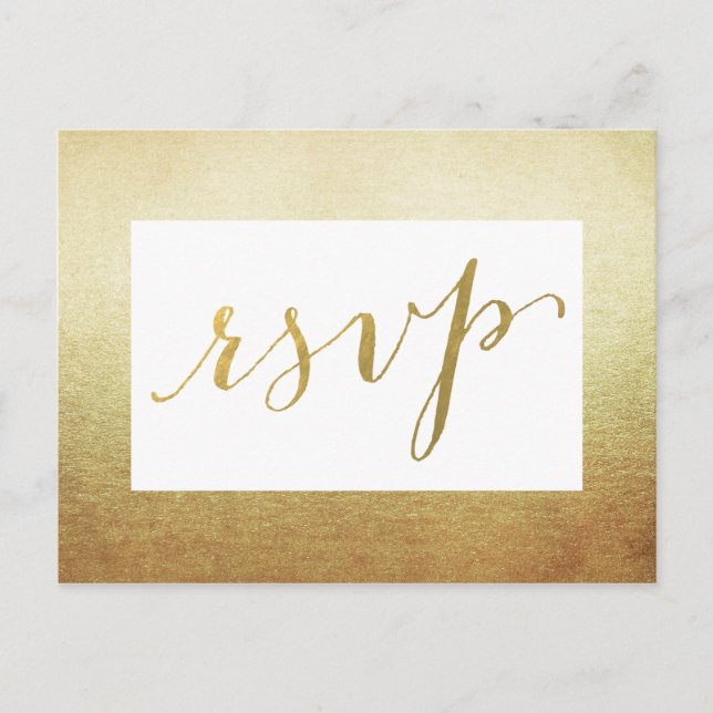 Elegant Border Faux Gold Foil Wedding RSVP Invitation Postcard (Front)