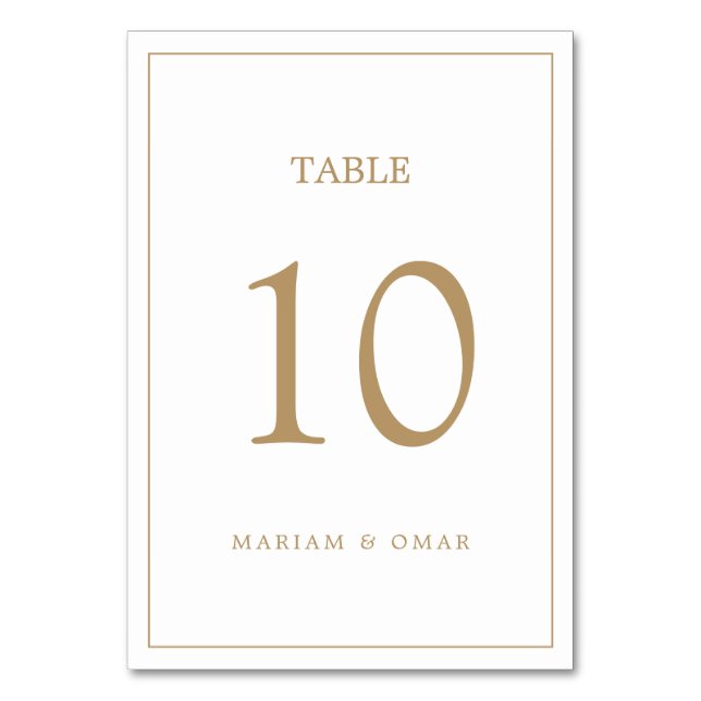 Elegant Border Gold Wedding Table Number (Front)