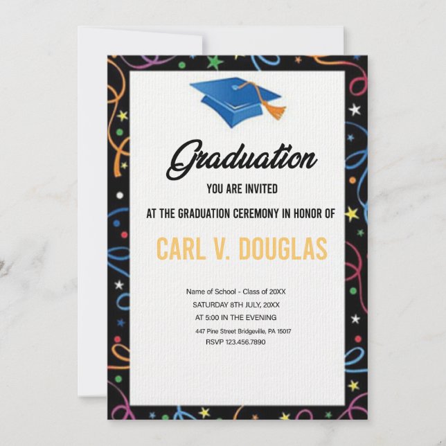 Elegant Border Graduation Invitation Card (Front)
