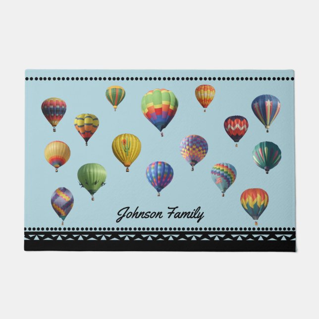 Elegant Border Hot Air Balloon Light Blue Door Mat (Front)
