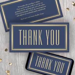 Elegant Border Modern Navy and Gold Thank You Card