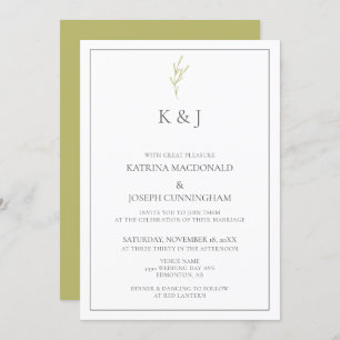 Elegant Border Monogram sage green Leaf Minimalist Invitation
