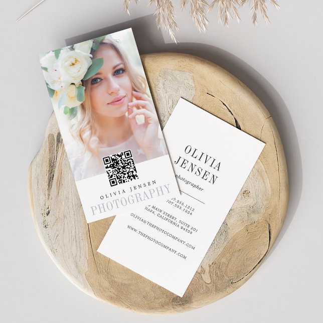 Elegant Border | Photographer QR Code Vertical Business Card (Creator Uploaded)