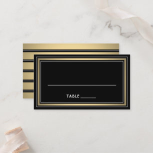 Elegant Border Striped Black and Gold Escort / Place Card