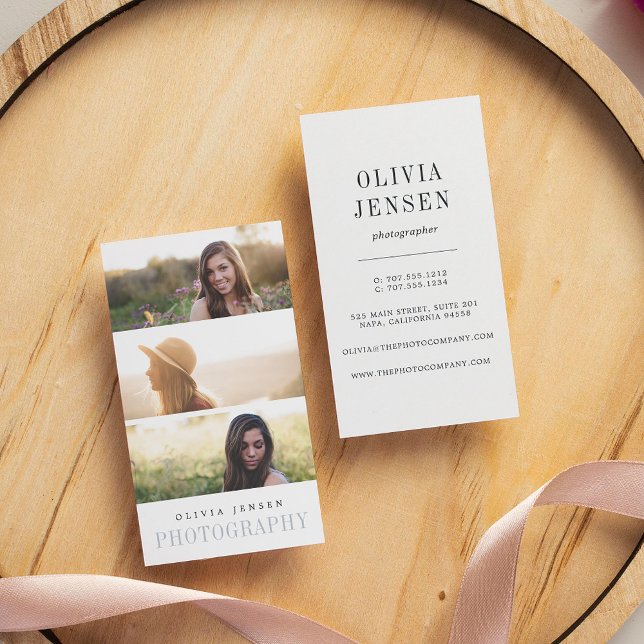Elegant Border | Three Photo Photographer Business Card (Creator Uploaded)