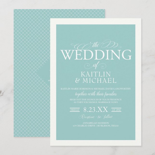 Elegant Border Wedding Invitation-Light Turquoise) Invitation (Front/Back)