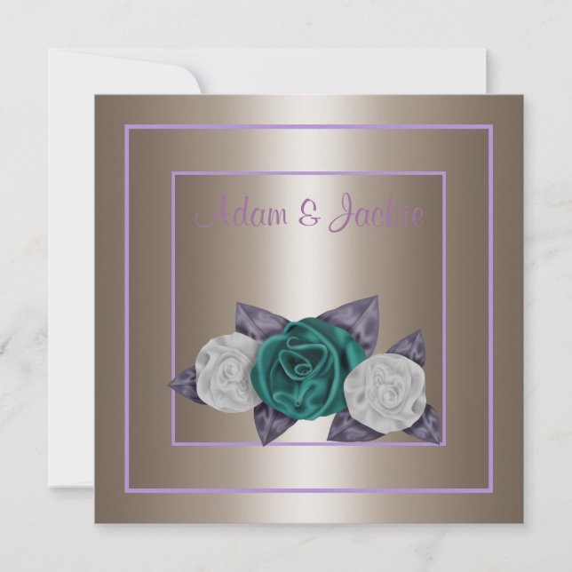 ELEGANT BORDERED ROSE WEDDING INVITATION BRONZE (Front)