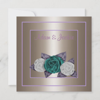 ELEGANT BORDERED ROSE WEDDING INVITATION BRONZE