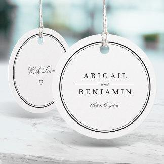 Elegant borders black and white minimalist wedding favour tags