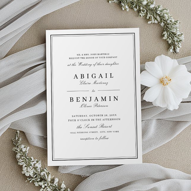 Elegant borders black and white minimalist wedding invitation (Elegant borders black and white minimalist wedding invitation)