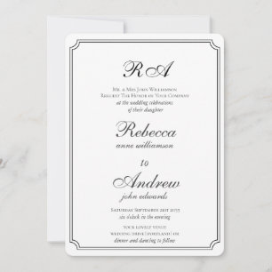 Elegant borders black and white monogram  invitati invitation