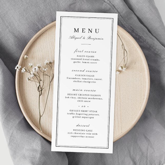 Elegant borders black & white minimalist wedding menu (Elegant borders black & white minimalist wedding menu)