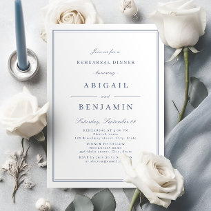 Elegant borders blue minimalist rehearsal dinner invitation