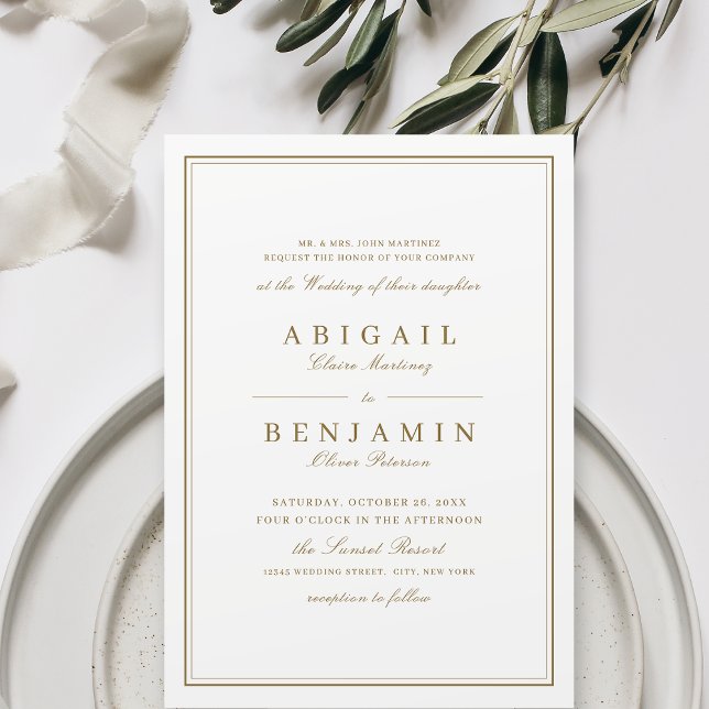 Elegant borders gold classy minimalist wedding invitation (Elegant borders gold classy minimalist wedding invitation)