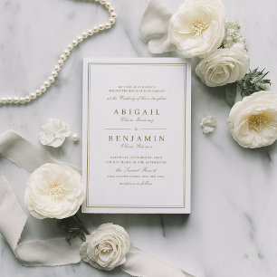 Elegant borders gold classy minimalist wedding invitation