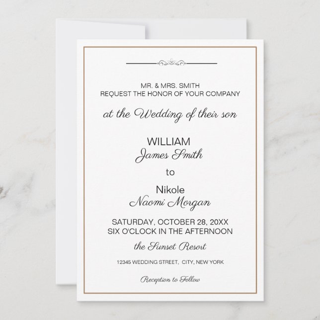 Elegant borders minimalist wedding invitation (Front)